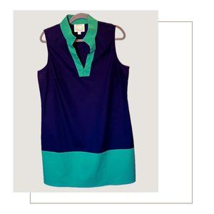 Navy and Jade Green A-Line Dress